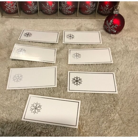 Set Of 12 Red Christmas Ball Place Card Ornaments With Snowflake Design 2" - Picture 3 of 11